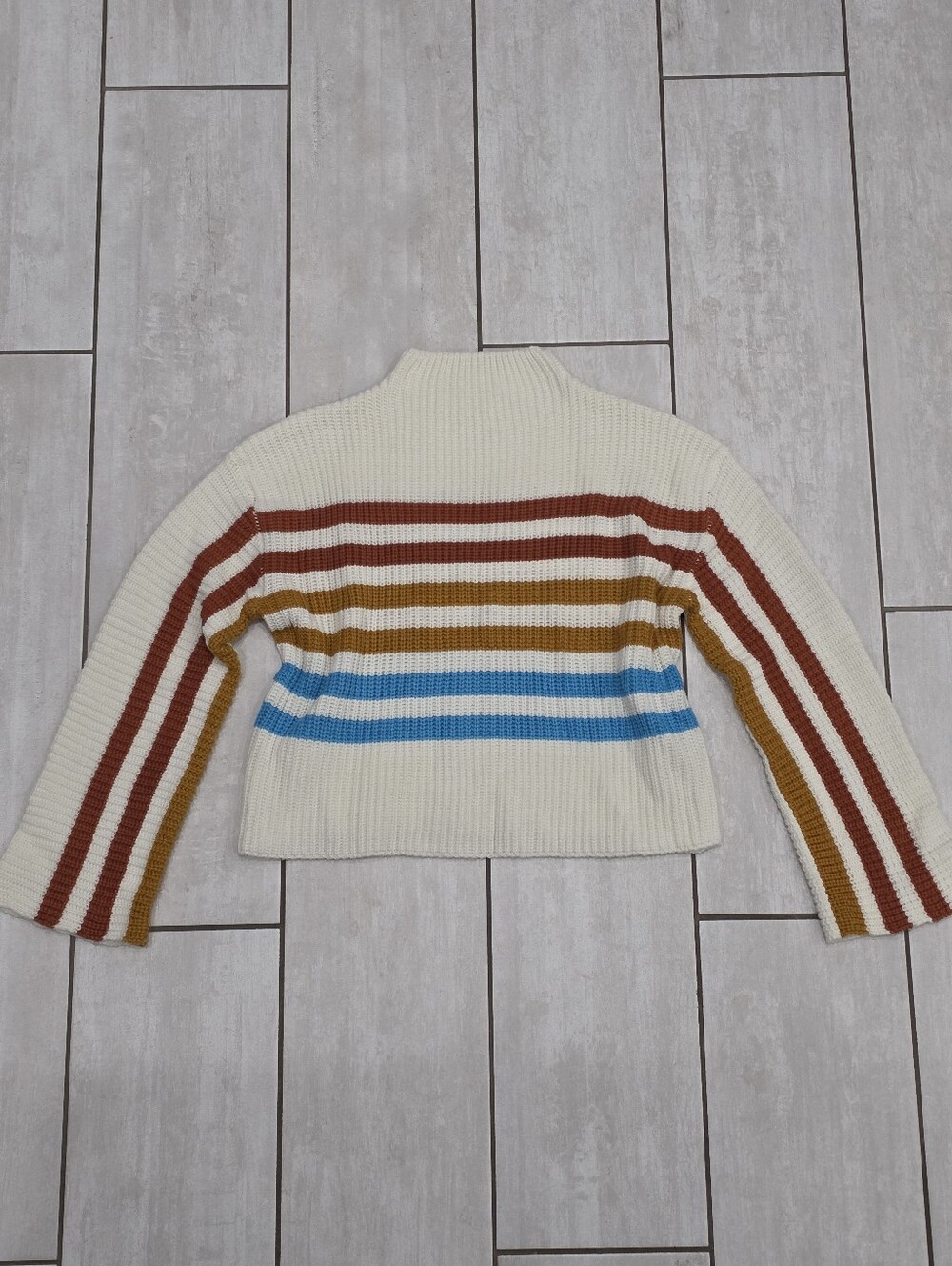 SHEIN Wool Blend Premium Striped Cropped Sweater - Retro 70s Mock Neck